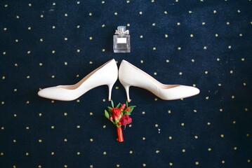 wedding accessories.l shoes, perfume and rings