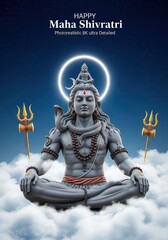 Happy Maha Shivratri Lord Shiva Statue, Clouds, Divine Hindu Festival Background