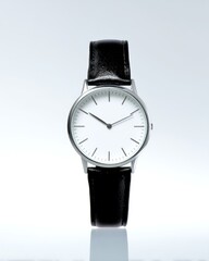 Stylish and elegant watch with a minimalistic design. Perfect for casual and formal occasions. The black leather strap adds sophistication. A classic timepiece for modern lifestyles. AI