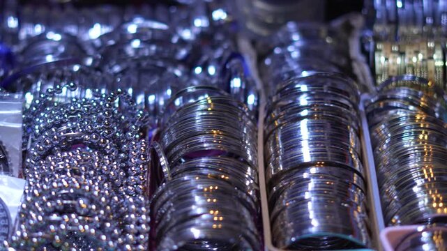 Traditional Sikh Kada Steel Bracelets Displayed in Market
