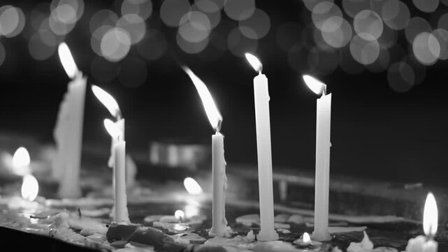 Black and White Candles Symbolizing Mourning and Remembrance, BLACK DAY CONCEPT