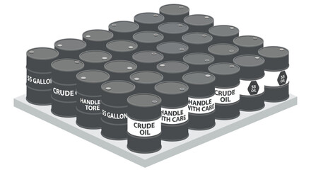 Crude Oil Barrels Stacked on Platform.