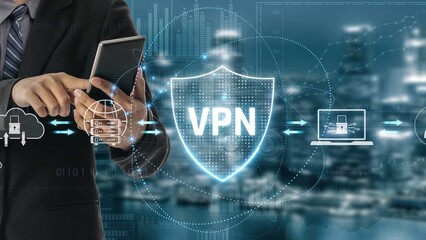 Fototapeta premium VPN security protects network access. VPN security encrypts data, hides identity, VPN security defends traffic, and VPN security secures connection from threats. Marrow