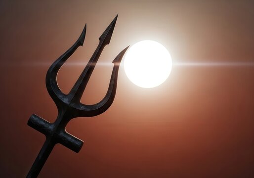 Trident Silhouette Against Sunset, Devil's Fork, Symbol of Power