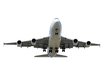 Obraz premium Large passenger jet in flight isolated on transparent background