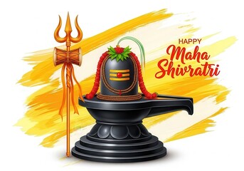 Happy Maha Shivratri Shiva Lingam Illustration with Trishul and Festive Elements