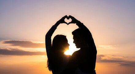 Peaceful Sunset Landscape with Couple Showing Love and Affection.