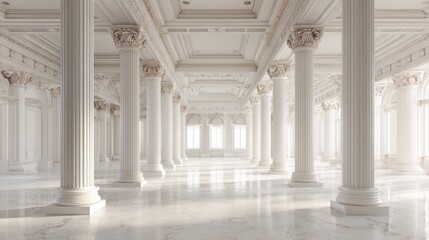 Naklejka premium Elegant classical interior hall with white columns and marble floor