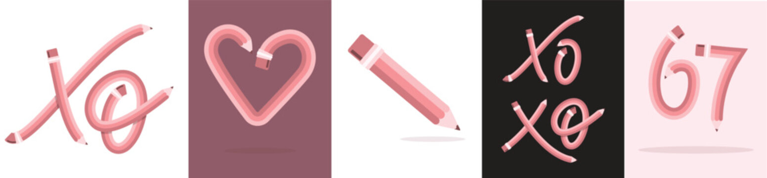 Creative Pink Pencils Forming Artistic Shapes on Vibrant Colorful Backgrounds, Teacher Resource, Classroom Decor, Valentines School Graphic