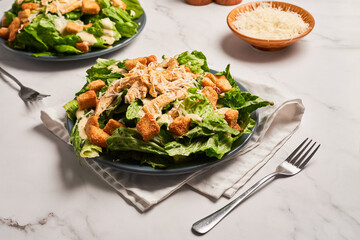 Healthy Homemade Caesar Salad with Romaine Lettuce and Dressing