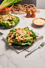 Traditional Caesar Salad with Creamy Dressing and Parmesan Shavings