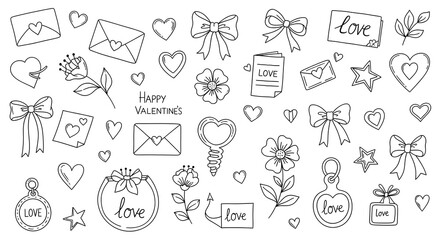 A collection of Valentine's Day themed doodles and illustrations