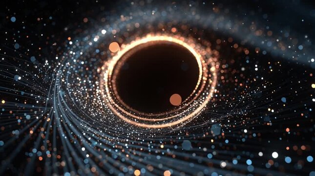 Mysteries of the Cosmos: An artist's depiction of a black hole, an enigmatic entity within the cosmos, surrounded by swirling cosmic dust and ethereal energy