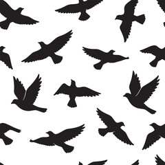 Obraz premium Seamless Black Bird Silhouettes Flying Pattern Background