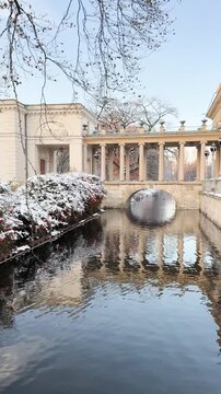 Warsaw, Poland. View of Palace on the Isle in Royal Baths park in winter