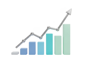 Growing bar graph with arrow icon isolated on transparent background