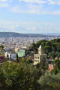 Vista do Parque Guell e da cidade de Barcelona na Espanha