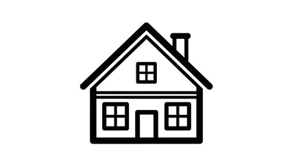 Fototapeta premium House icon vector illustration of simple line building with chimney and windows