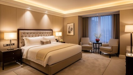 Experience ultimate comfort in this beautifully appointed luxury bedroom, featuring a plush king-sized bed and serene ambiance