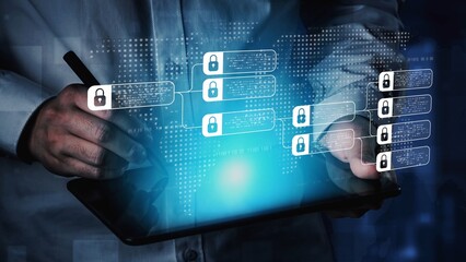 Blockchain structure showing distributed data blocks linked with encryption, representing secure transaction verification, decentralized control, and immutable record system Marrow
