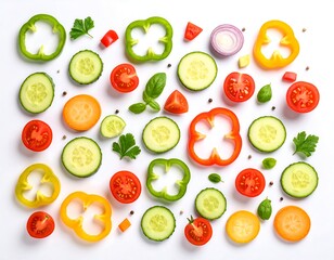 Naklejka premium Assorted Sliced Vegetables on White Background.