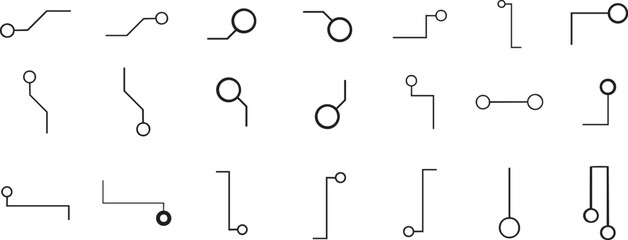 Minimal abstract connector pattern inspired by circuit diagrams and network nodes. Repeating thin line connections with dots and angles create a clean tech-style surface design. Ideal for technology b © Sk