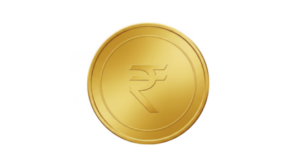 Golden indian rupee symbol isolated on transparent background