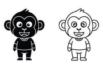 Obraz premium cartoon monkeys in black and white standing on white background