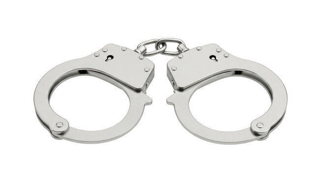 Silver police handcuffs isolated on transparent background