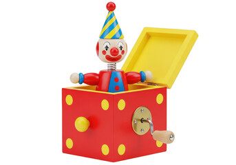 Vintage clown jack-in-the-box isolated on transparent background