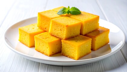Stack of fried cornmeal Cura&ccedil;ao Funchi slices on a plate
