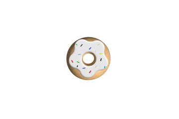Fototapeta premium 3D Donut with white chocolate topping and colourful chocolate crumbs isolated on transparent background. PNG