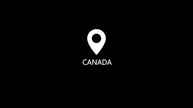 White location pin with C A N A D A text on black background for travel and navigation concepts