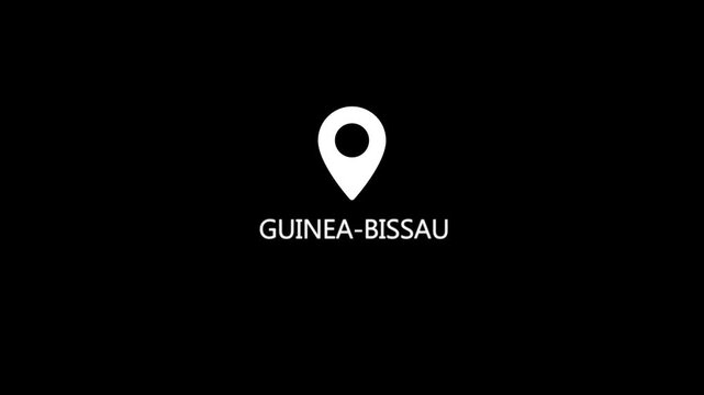 Guinea Bissau location pin with country name text overlay on black background animated map marker