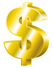 Obraz premium Shiny Golden Dollar Sign Symbol Isolated on White Background