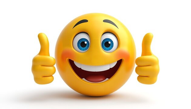A cheerful emoji giving two thumbs up with a bright smile on its face