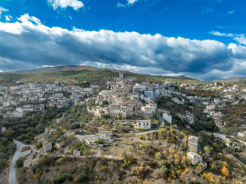 Capestrano: Medieval Piccolomini Castle with its Merlons, Courtyards and Stone Architecture in Abruzzo