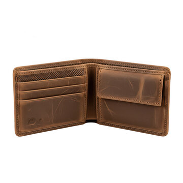 Brown leather wallet with multiple card slots isolated on transparent background