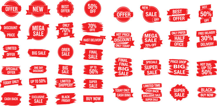 A comprehensive collection of red sale and offer badges for marketing campaigns and business promotions