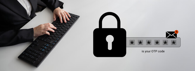 A visual representation of secure online transactions featuring a keyboard, padlock, and one-time password code, emphasizing the importance of digital safety and cybersecurity practices. Gantry