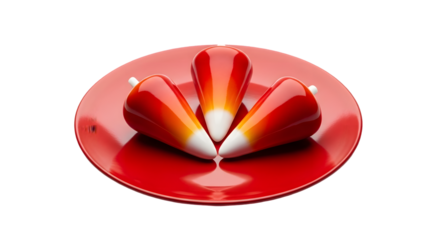 Vibrant red flower like object isolated on transparent background with glowing effect