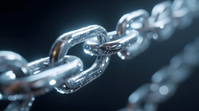 Close-Up Strong Metal Chain Link Symbolizing Strength, Security, Support And Connection &mdash; Clean Modern Macro Shot For Business And Tech Branding
