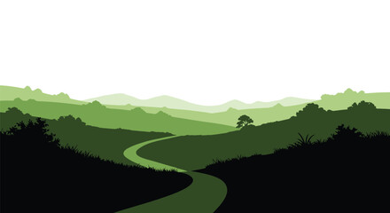A winding road through layered green hills and a bright clear sky © msunny93