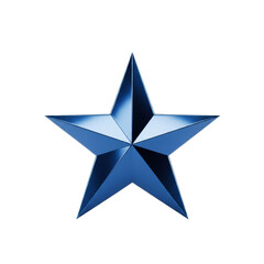 Obraz premium A perfectly formed, glossy sapphire blue metal star with sharp geometric facets is isolated on a flawless white studio background, achieving premium excellence concept