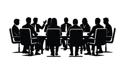 A group of people seated around a table in a meeting setting