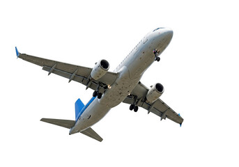 Obraz premium Commercial airliner in flight isolated on transparent background