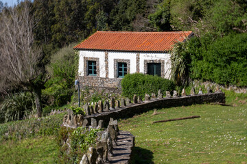 Fototapeta premium San Andrés de Teixido, White coastal houses cling to dramatic cliffs above the Atlantic Ocean in this mystical Galician pilgrimage village.