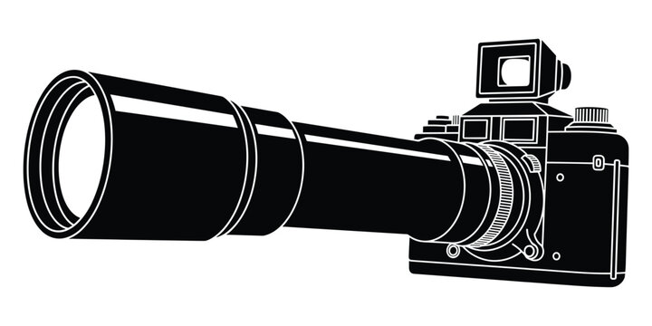 Professional dslr camera vector illustration with long telephoto lens for photography and reporting