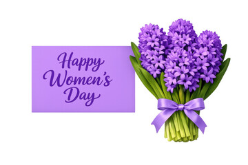 Obraz premium Happy women's day card with purple hyacinth bouquet