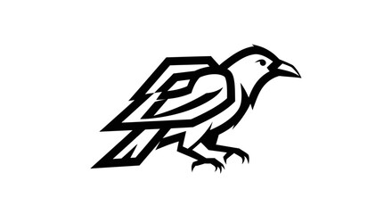 Fototapeta premium Black raven graphic on white background